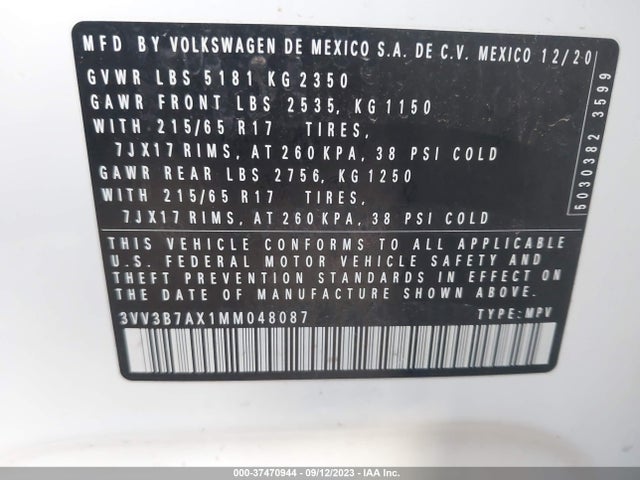 3VV3B7AX1MM048087 Volkswagen TIGUAN SE
