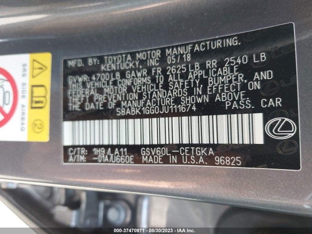 58ABK1GG0JU111674 Lexus Es Es 350