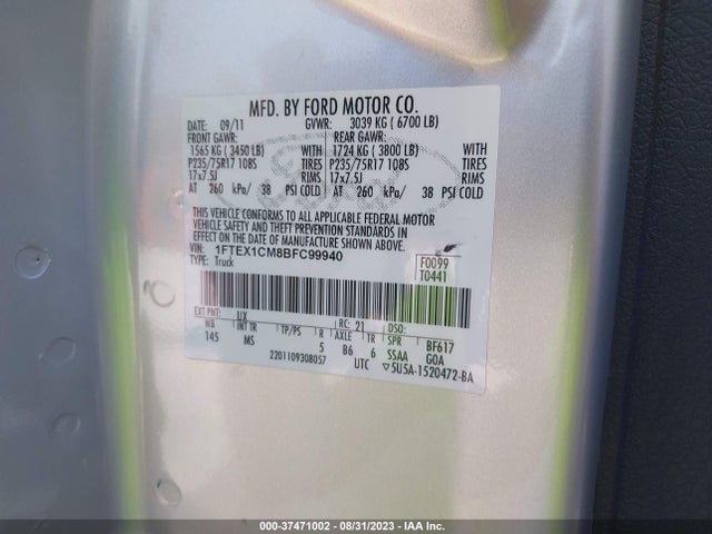 2011 FORD F-150 XL/STX/XLT VIN: 1FTEX1CM8BFC99940