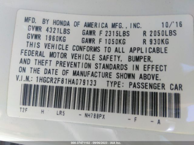 1HGCR2F81HA079133 Honda Accord Sedan Ex-l