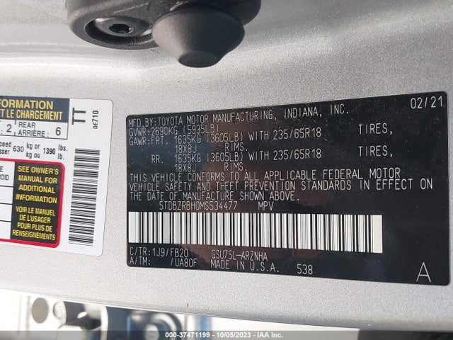 Toyota Highlander L/le 2021 5TDBZRBH0MS534477 Image 15