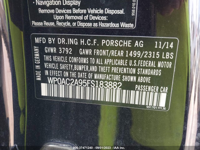 2015 PORSCHE 911 WP0AC2A95FS183882 Photo 8