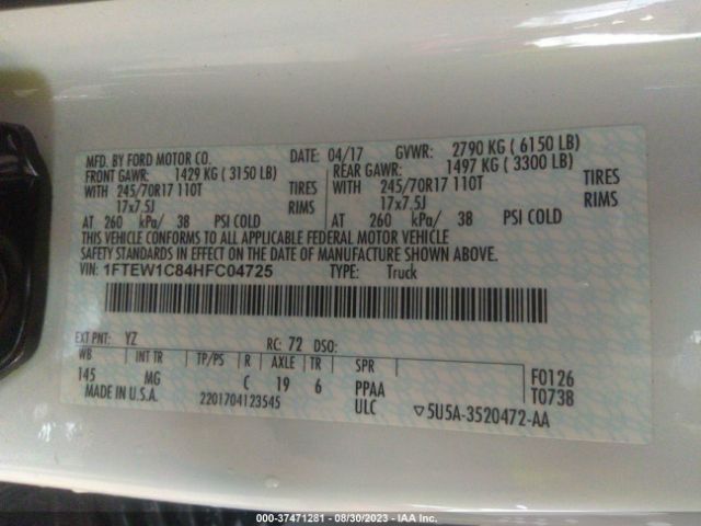 1FTEW1C84HFC04725 Ford F-150 Xl/xlt