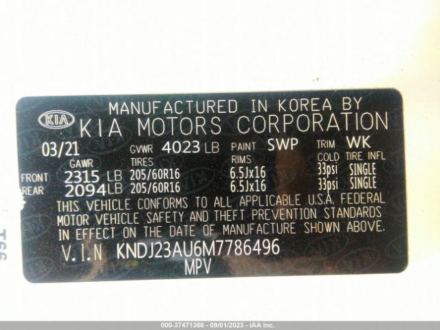KNDJ23AU6M7786496 KIA SOUL LX