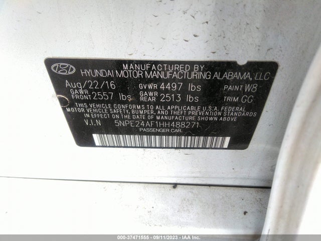 Hyundai Sonata 2.4l 2017 5NPE24AF1HH488271 Image 9