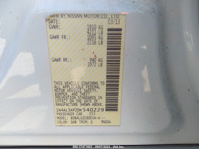 2013 NISSAN ALTIMA 2.5 SV VIN: 1N4AL3AP2DN540229