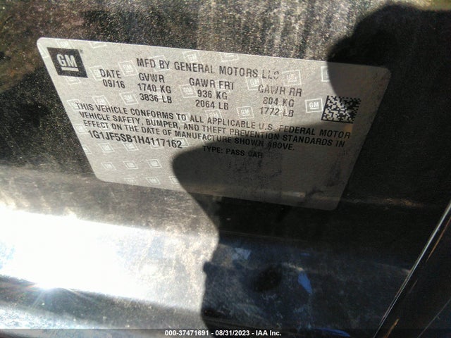 Chevrolet Sonic Premier 2017 1G1JF5SB1H4117162 Image 9