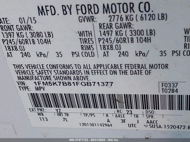1FM5K7B81FGB71377 Ford Explorer Base