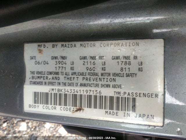 2004 MAZDA MAZDA3 JM1BK343341197156 Photo 8