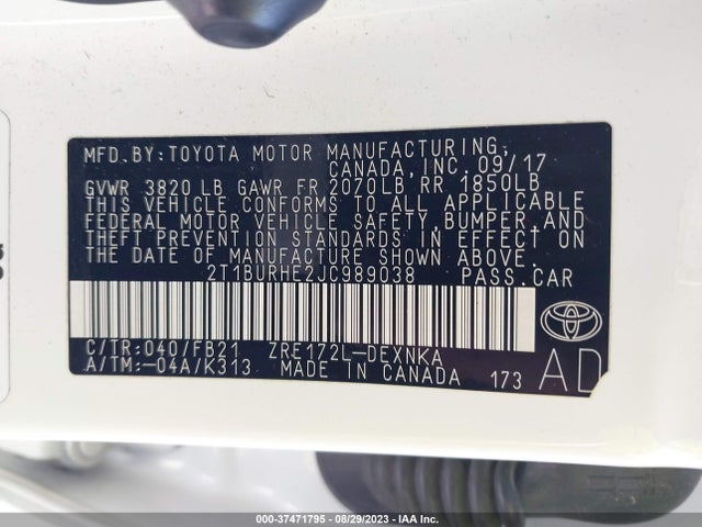 Toyota COROLLA LE 2018 2T1BURHE2JC989038 Image 15