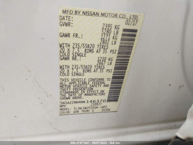 5N1AZ2MH4HN146370 Nissan Murano Platinum