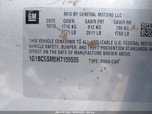 Chevrolet CRUZE LS 2017 1G1BC5SM5H7155555 Image 9