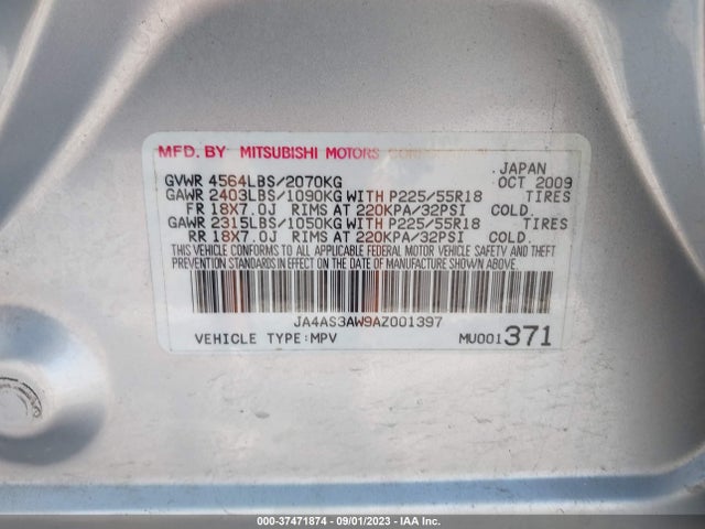 2010 MITSUBISHI OUTLANDER SE VIN: JA4AS3AW9AZ001397