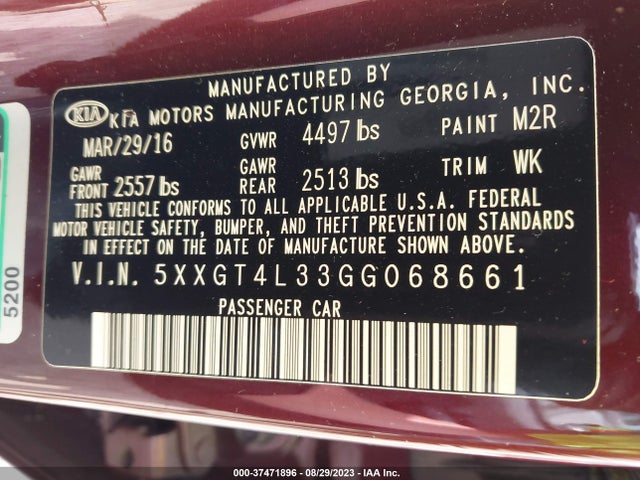 KIA Optima Lx 2016 5XXGT4L33GG068661 Image 9