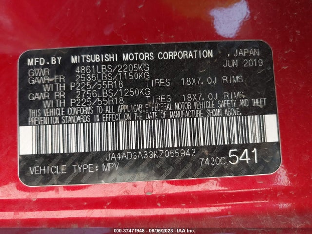 JA4AD3A33KZ055943 Mitsubishi Outlander Se/sel/le