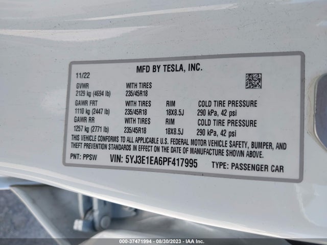Tesla Model 3 Rear-wheel Drive 2023 5YJ3E1EA6PF417995 Image 9