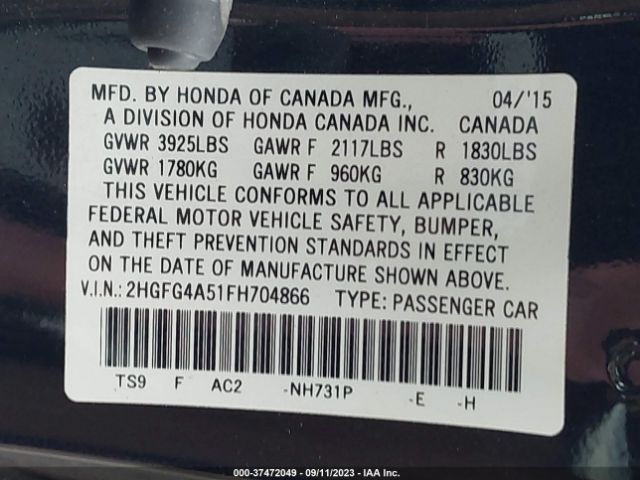 2HGFG4A51FH704866 Honda Civic Coupe Si