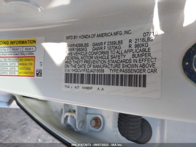 1HGCV1F52JA215058 Honda Accord Sedan Ex-l 1.5t
