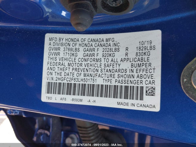 Honda Civic Lx 2020 2HGFC2F63LH501751 Image 9