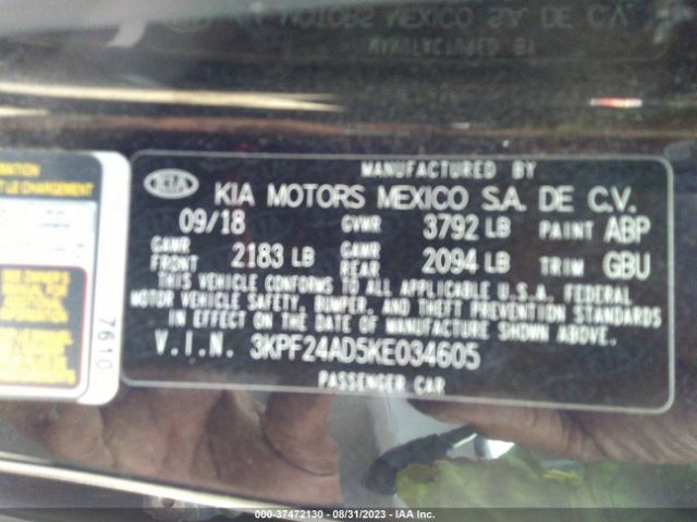 3KPF24AD5KE034605 KIA Forte Lxs