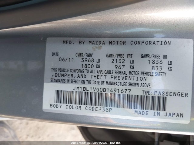 2011 MAZDA MAZDA3 I TOURING VIN: JM1BL1VG0B1491677