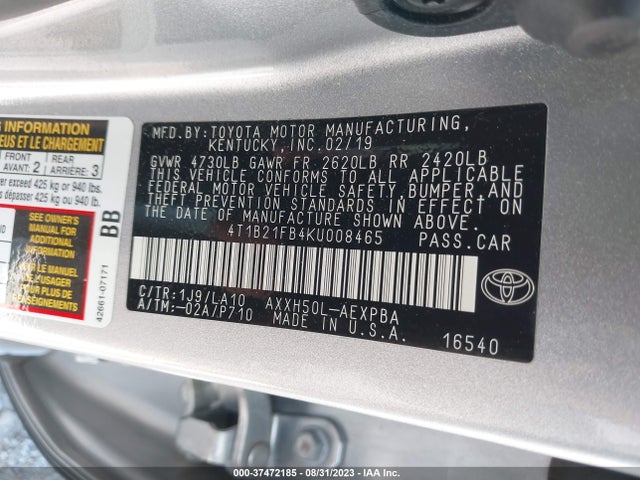 Toyota AVALON HYBRID 2019 4T1B21FB4KU008465 Image 9