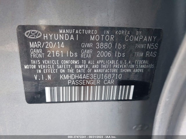 2014 HYUNDAI ELANTRA SE VIN: KMHDH4AE3EU168710