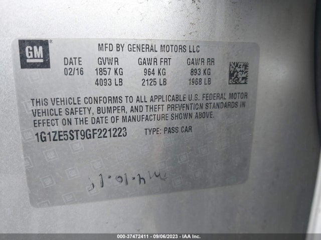 Chevrolet MALIBU LT 2016 1G1ZE5ST9GF221223 Image 9