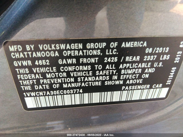 1VWCN7A30EC003774 Volkswagen Passat Tdi Sel Premium