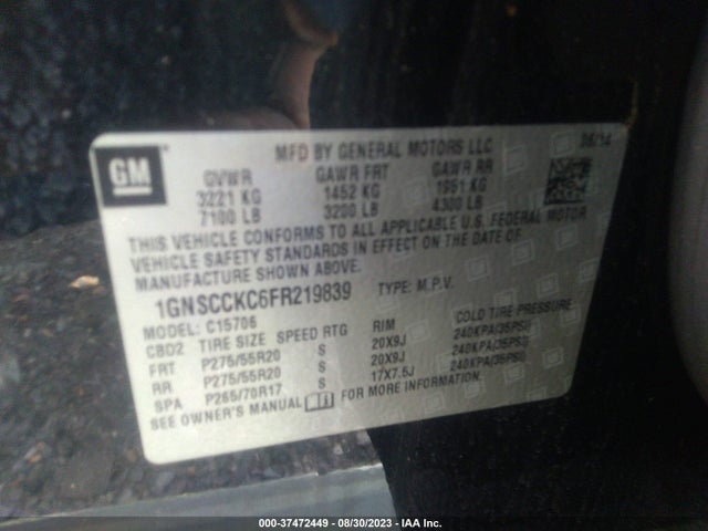 Chevrolet Tahoe Ltz 2015 1GNSCCKC6FR219839 Image 9