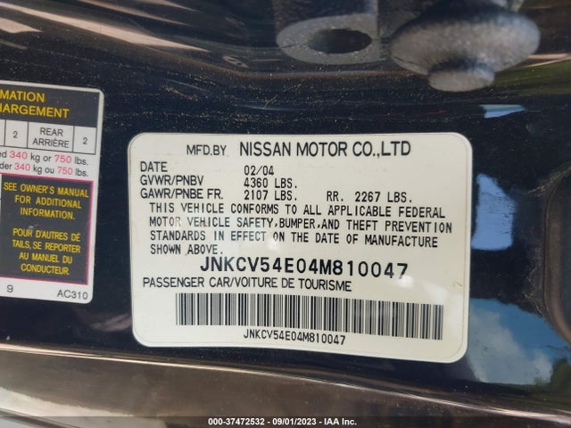 2004 INFINITI G35 COUPE W/LEATHER VIN: JNKCV54E04M810047