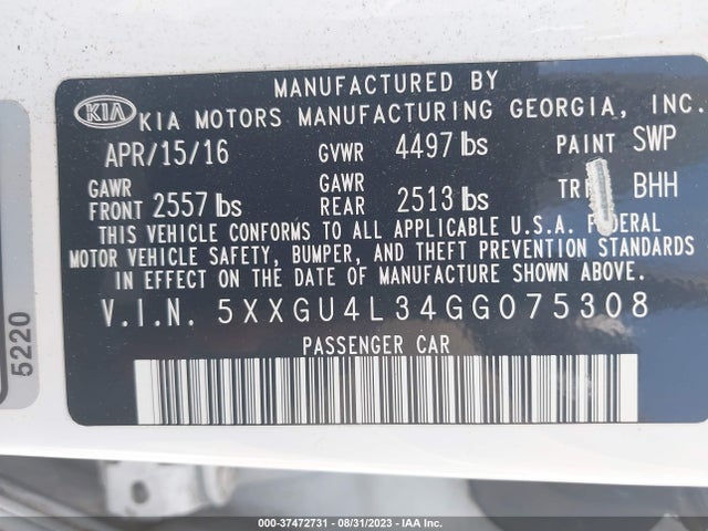 KIA OPTIMA EX 2016 5XXGU4L34GG075308 Image 9