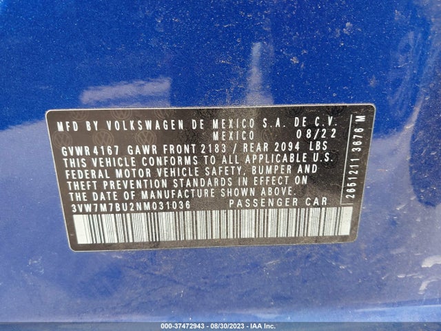 3VW7M7BU2NM031036 Volkswagen JETTA SE