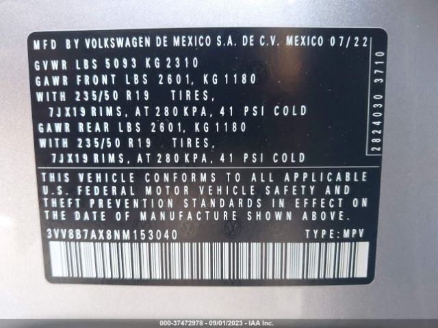 3VV8B7AX8NM153040 Volkswagen Tiguan 2.0t Se R-line Black