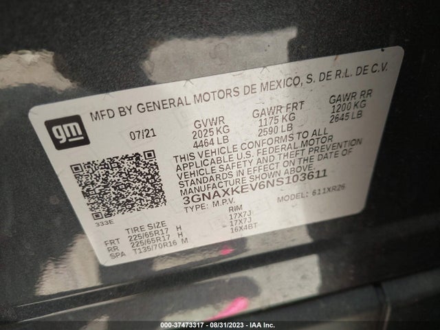 Chevrolet EQUINOX LT 2022 3GNAXKEV6NS103611 Image 9