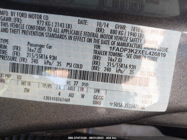 2014 FORD FOCUS SE VIN: 1FADP3K2XEL426819