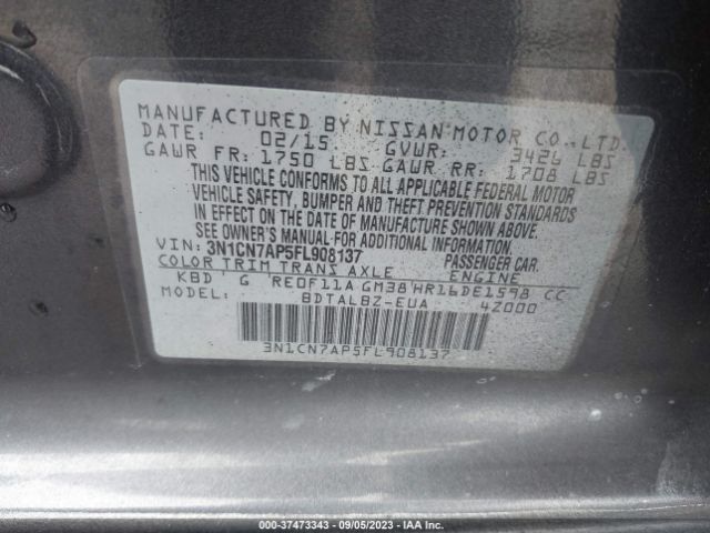 3N1CN7AP5FL908137 Nissan VERSA SV