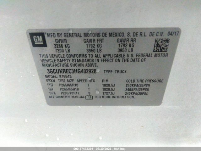 2017 CHEVROLET SILVERADO 1500 3GCUKREC3HG402928 Photo 8