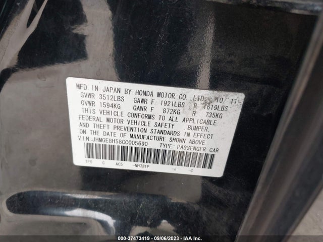 2012 HONDA FIT SPORT VIN: JHMGE8H58CC005690