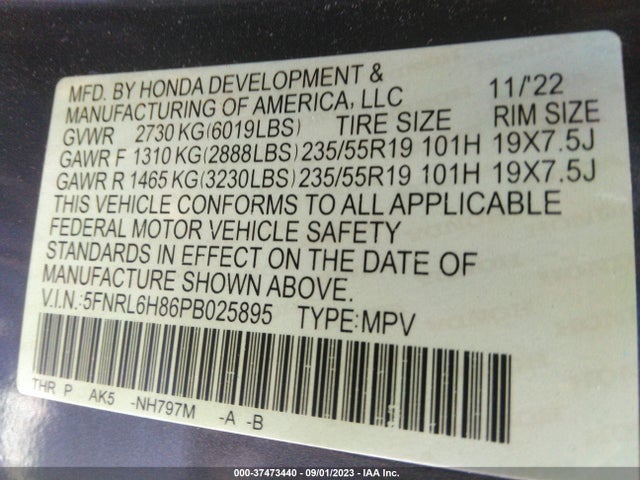 Honda Odyssey Touring 2023 5FNRL6H86PB025895 Image 9
