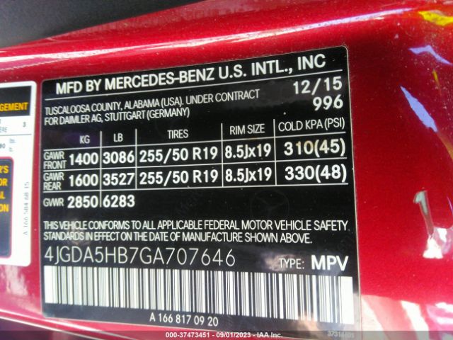 4JGDA5HB7GA707646 Mercedes-Benz Gle Gle 350