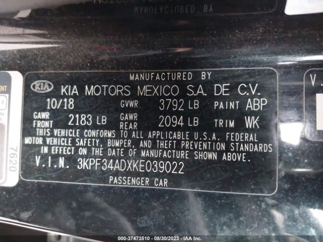3KPF34ADXKE039022 KIA FORTE S