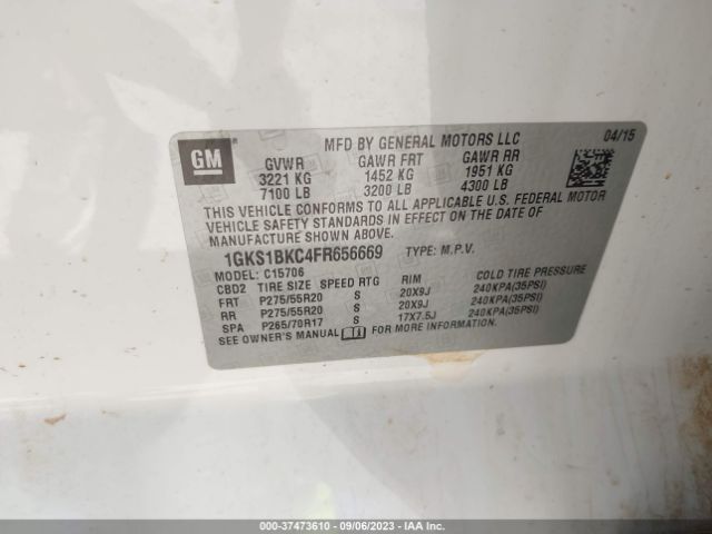 1GKS1BKC4FR656669 GMC YUKON SLT