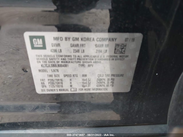 Chevrolet Trax Lt 2020 KL7CJLSB0LB004081 Image 9