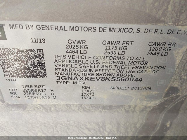 3GNAXKEV8KS560044 Chevrolet EQUINOX LT