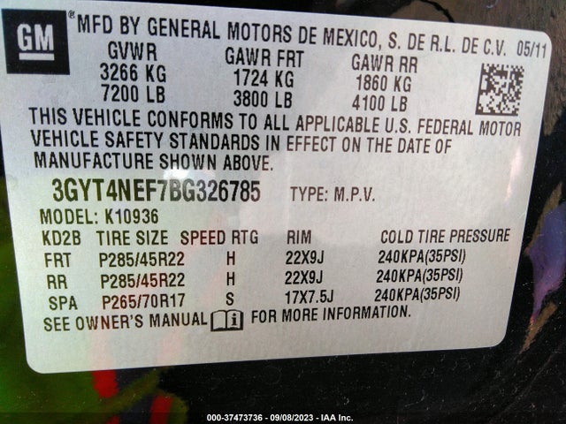 Aukcja sprzedaży 2011 Cadillac Escalade Ext Premium, vin: 3GYT4NEF7BG326785, numer aukcji: 37473736