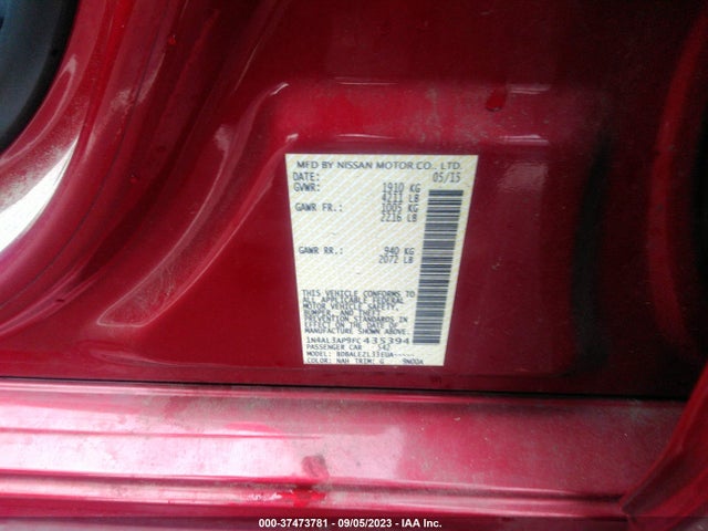 2015 NISSAN ALTIMA 2.5 VIN: 1N4AL3AP9FC435394