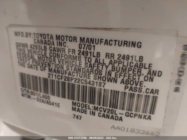 2002 TOYOTA CAMRY SOLARA SLE VIN: 2T1CF28P22C543187