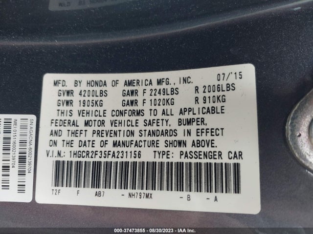 Honda Accord Sedan Lx 2015 1HGCR2F35FA231156 Image 9