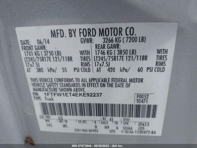 1FTFW1ET4EKE92237 Ford F-150 Xl/xlt/fx4/lariat
